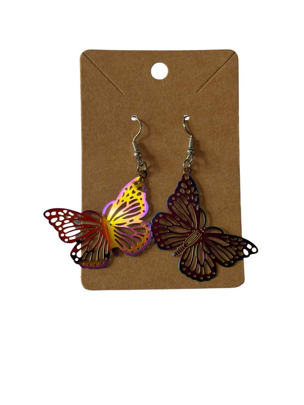 Butterfly Dangle Earrings - Iridescent Pink-Gold -